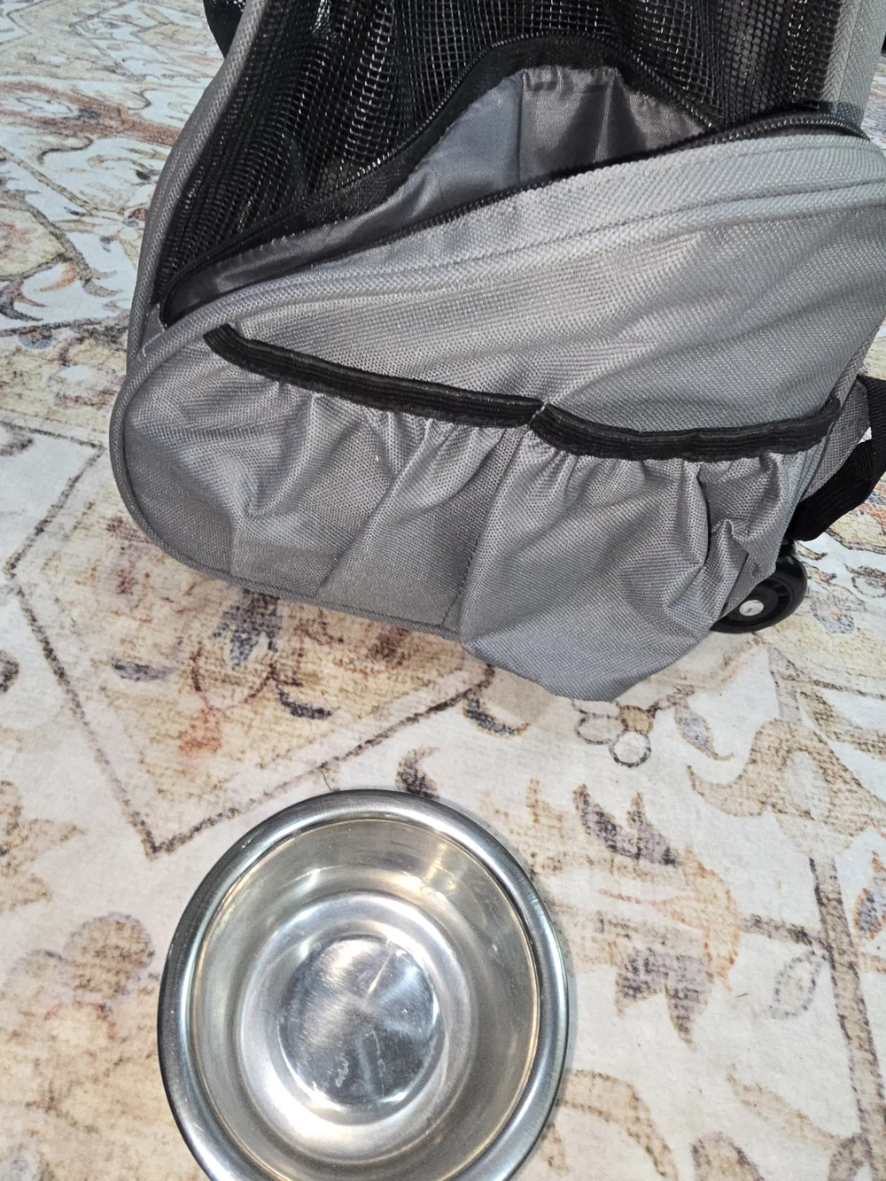Gray Mesh Pet Carrier Rolling Backpack